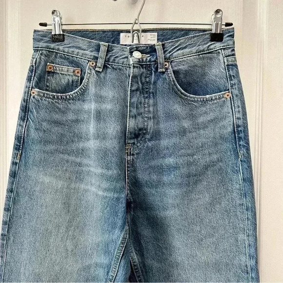 Topshop Editor Jeans High Rise Straight Leg Denim Cropped Button Fly Blue 26 - Picture 6 of 16